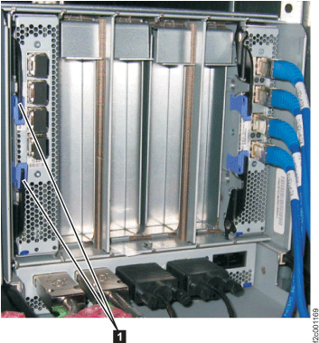 I/O enclosure host card blue retention levers