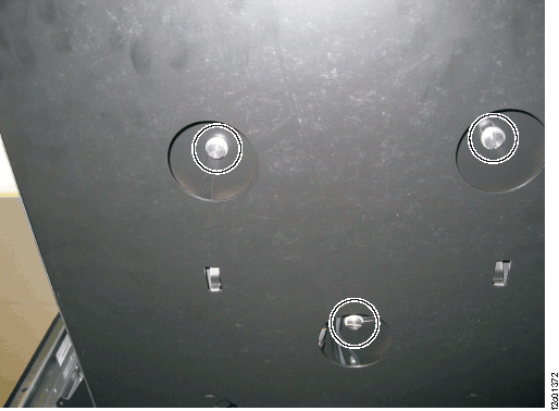 Bottom view of laptop swivel assembly retaining screws
